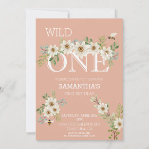 Wild One Waterverf Daisy First 1st Birthday Invit Kaart