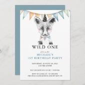 Wild One Waterverf Fox Blue 1e Verjaardag Kaart (Voorkant / Achterkant)