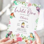 Wild One Waterverf Little Girl Bird 1st Birthday Kaart
