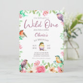 Wild One Waterverf Little Girl Bird 1st Birthday Kaart (Staand voorkant)