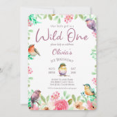 Wild One Waterverf Little Girl Bird 1st Birthday Kaart (Voorkant)