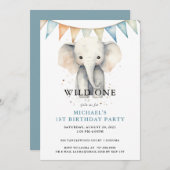 Wild One Waterverf Olifant Blue 1e Verjaardag Kaart (Voorkant / Achterkant)