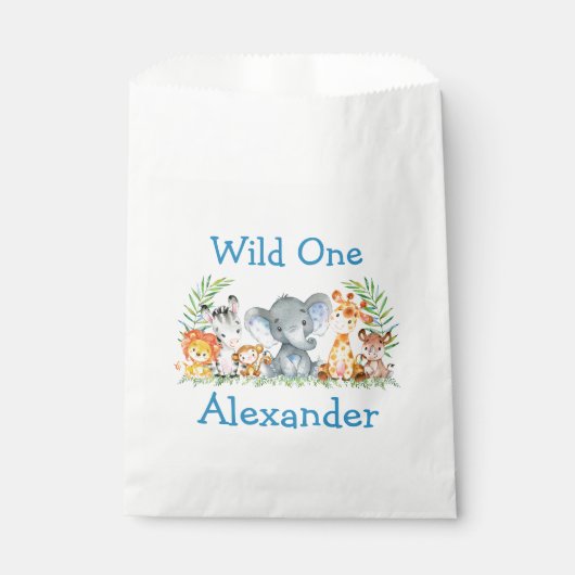 Wild One Waterverf Safari Animals 1ste verjaardag Bedankzakje (Voorkant)