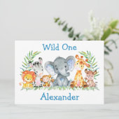 Wild One Waterverf Safari Animals 1ste verjaardag Kaart (Staand voorkant)