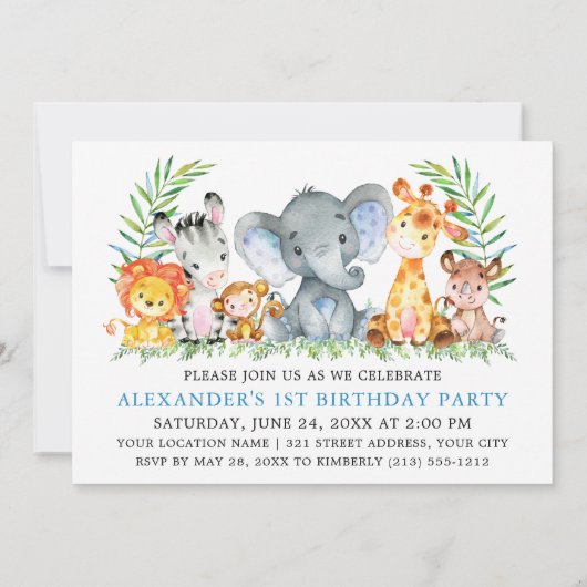 Wild One Waterverf Safari Animals 1ste verjaardag Kaart (Achterkant)