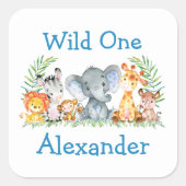 Wild One Waterverf Safari Animals 1ste verjaardag Vierkante Sticker (Voorkant)