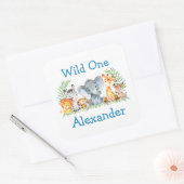 Wild One Waterverf Safari Animals 1ste verjaardag Vierkante Sticker (Envelop)