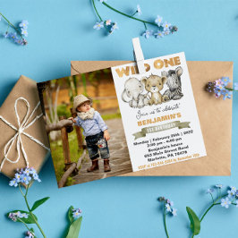 Wild One Waterverf Safari Animals Birthday Foto Briefkaart