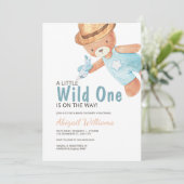 Wild One Waterverf Teddy Bear Baby shower Invitat Kaart (Staand voorkant)