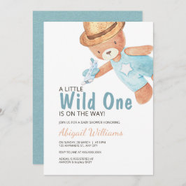 Wild One Waterverf Teddy Bear Baby shower Invitat Kaart