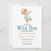 Wild One Waterverf Teddy Bear Baby shower Invitat Kaart (Voorkant)