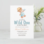 Wild One Waterverf Teddy Bear Baby shower Invitat Kaart (Staand voorkant)