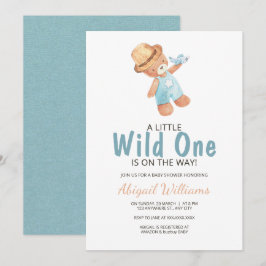 Wild One Waterverf Teddy Bear Baby shower Invitat Kaart