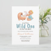 Wild One Waterverf Teddy Bear Baby shower Invitat Kaart (Staand voorkant)