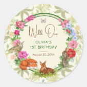 Wild One Whimsical Forest Floral Birthday Ronde Sticker (Voorkant)