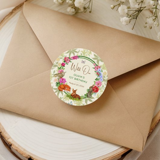Wild One Whimsical Forest Floral Birthday Ronde Sticker