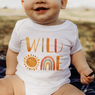 Wild One-Whimsical Watercolor Boho Rainbow & Sun Romper