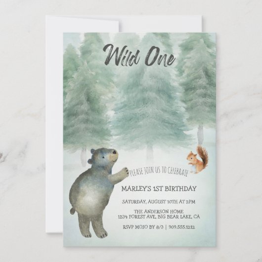 Wild One Whimsical Woodland Animals 1e verjaardag Kaart (Voorkant)
