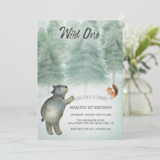 Wild One Whimsical Woodland Animals 1e verjaardag Kaart (Staand voorkant)