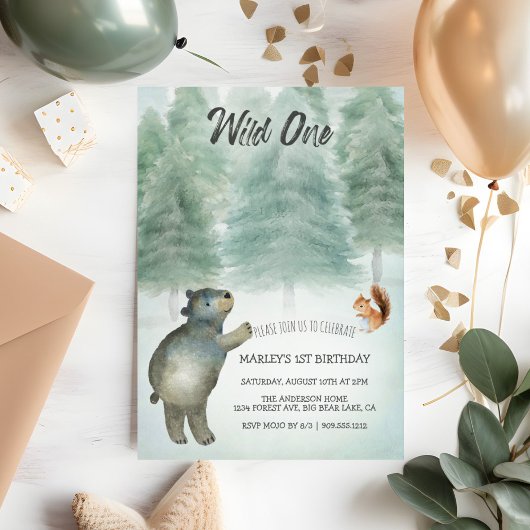 Wild One Whimsical Woodland Animals 1e verjaardag Kaart