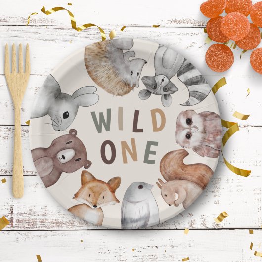 Wild One Whimsical Woodland Animals Party Papieren Bordje