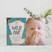 Wild One Wild Things Crown Photo Boy Eerste Verjaa Kaart (Staand voorkant)