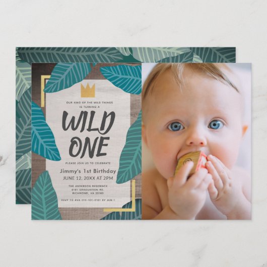 Wild One Wild Things Crown Photo Boy Eerste Verjaa Kaart (Voorkant / Achterkant)