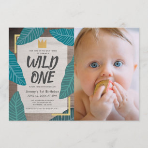 Wild One Wild Things Crown Photo Boy Eerste Verjaa Kaart