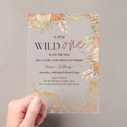 Wild One wilde bloem Baby shower Acryl Uitnodigingen (Insitu (Draagbaar))