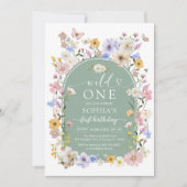 Wild One WIldflower 1st Birthday Invitation Kaart (Voorkant)