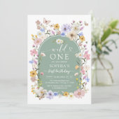 Wild One WIldflower 1st Birthday Invitation Kaart (Staand voorkant)