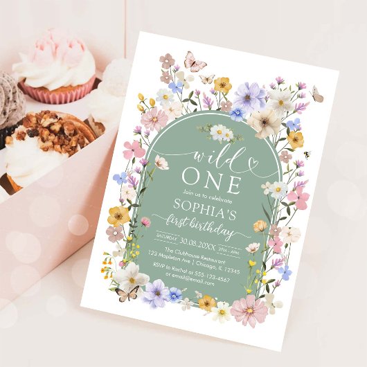 Wild One WIldflower 1st Birthday Invitation Kaart