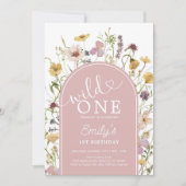 Wild One Wildflower Blush Pink 1e Verjaardag Kaart (Voorkant)