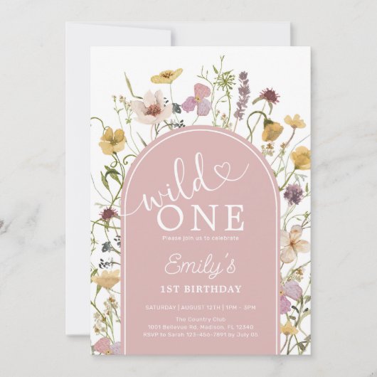 Wild One Wildflower Blush Pink 1e Verjaardag Kaart (Voorkant)