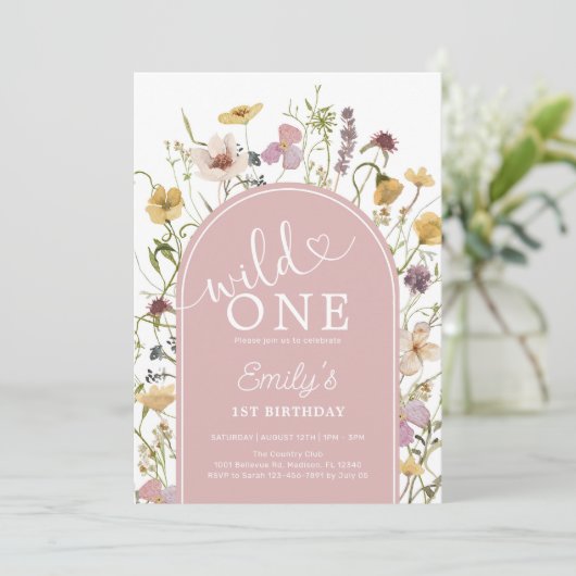 Wild One Wildflower Blush Pink 1e Verjaardag Kaart (Staand voorkant)