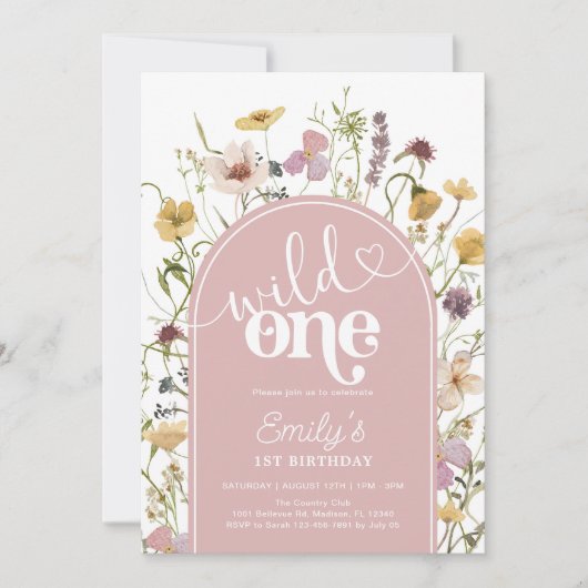 Wild One Wildflower Blush Pink 1e Verjaardag Kaart (Voorkant)