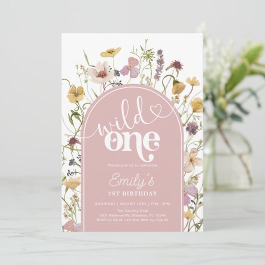 Wild One Wildflower Blush Pink 1e Verjaardag Kaart (Staand voorkant)