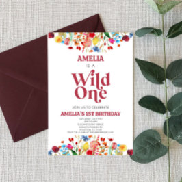 Wild One Wildflower Eerste 1e Verjaardagsfeest Kaart