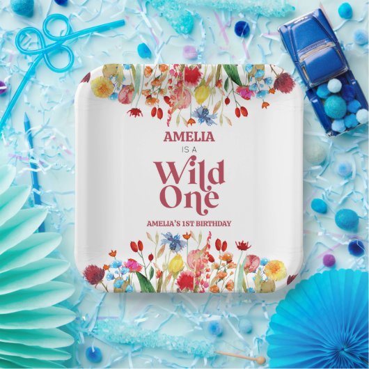 Wild One Wildflower Eerste 1e Verjaardagsfeest Papieren Bordje (Feest)