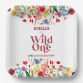 Wild One Wildflower Eerste 1e Verjaardagsfeest Papieren Bordje (Voorkant)