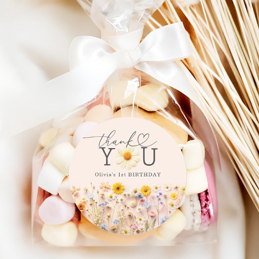 Wild One Wildflower Eerste 1e Verjaardagsfeest Ronde Sticker