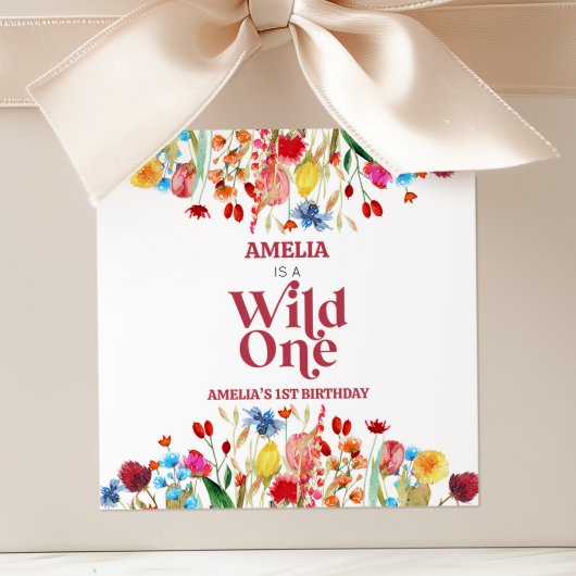 Wild One Wildflower Eerste 1e Verjaardagsfeestje Vierkante Sticker