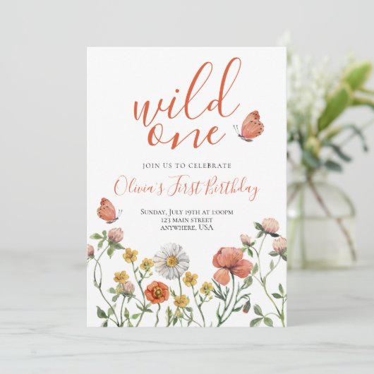 Wild One Wildflower eerste verjaardag Kaart (Staand voorkant)