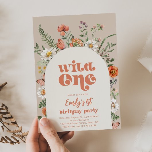 Wild One Wildflower Eerste Verjaardag uitnodiging