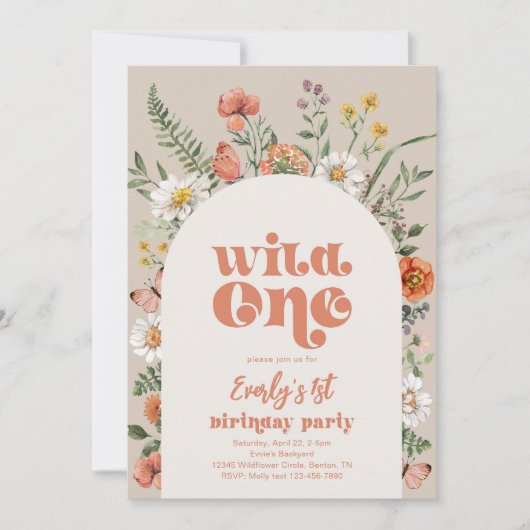 Wild One Wildflower Eerste Verjaardag uitnodiging (Voorkant)