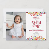 Wild One Wildflower Foto Eerste 1e Verjaardagsfees Kaart (Voorkant)