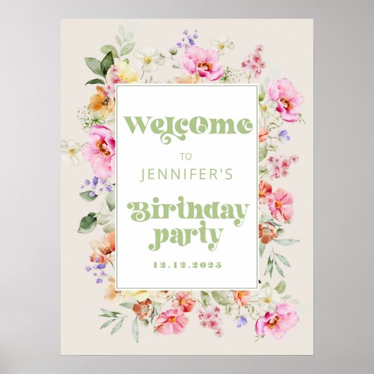 Wild One Wildflower Girl Verjaardagsfeestje Welkom Poster (Voorkant)