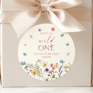 Wild One Wildflower Wilde Bloem 1e Verjaardagsfees Ronde Sticker