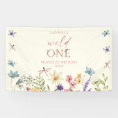 Wild One Wildflower Wilde Bloem 1e Verjaardagsfees Spandoek (Horizontaal)