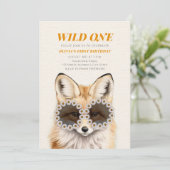 Wild One Wildflower Zonnebril Fox Verjaardagsfeest Kaart (Staand voorkant)
